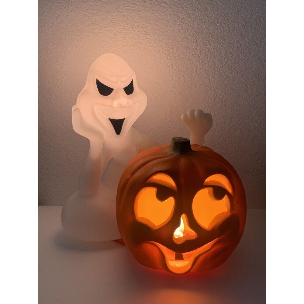 Vintage Seasons by Zanders Ghost Pumpkin Halloween 14" Plastic Blow Mold Light - Picture 4 of 10